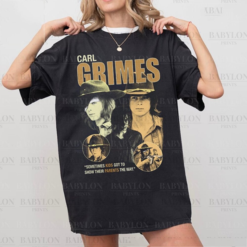 New Carl Grimes Vintage TWD Shirt Walking Dead Merch Rick Daryl Tee
